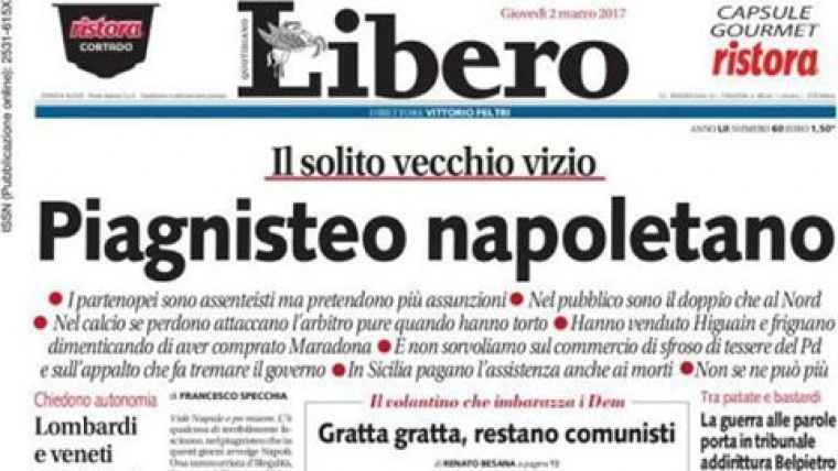Direttore di Libero, Senaldi: "Il titolo di Libero è una presa di distanza"